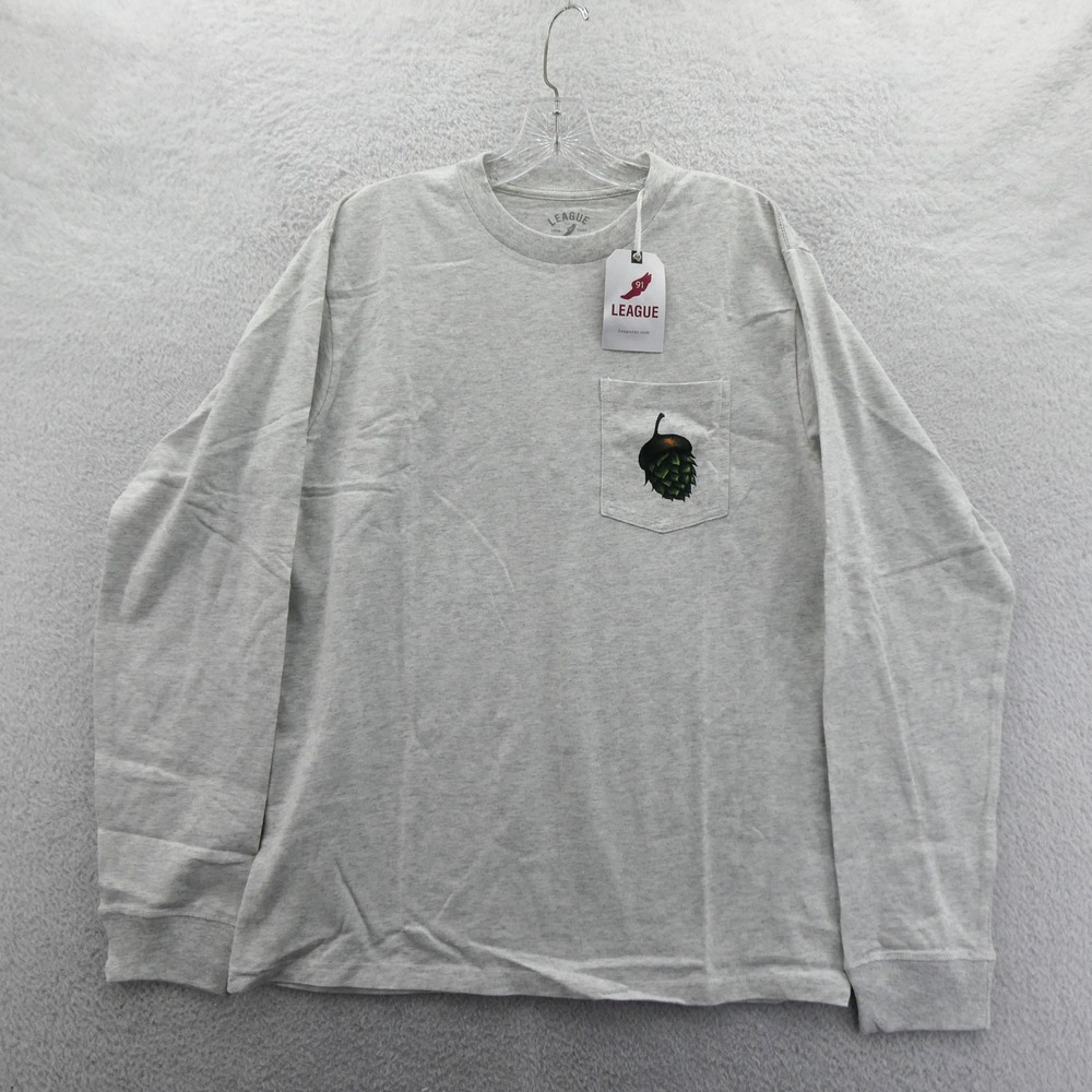 League Shirt Mens Large Big‎ Grove Brewery Iowa Gray Long Sleeve Pocket Cotton